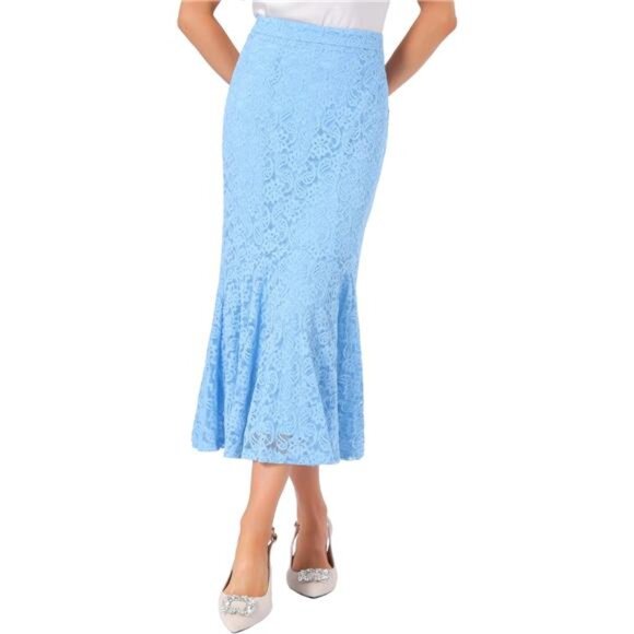 Dresses & Skirts - Women's Lace Ruffle Hem Midi Skirt Blue